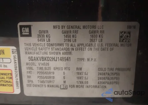 2017 Buick Enclave Leather z USA, uszkodzony, nr VIN 5GAKVBKD2HJ148941